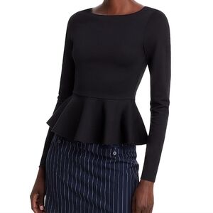 Aqua Sweater Black Cashmere Long Sleeve Fitted Peplum